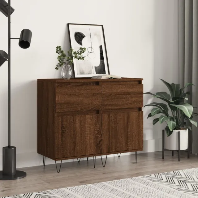 vidaXL Dressoirs 2 st 40x35x70 cm bewerkt hout bruin eikenkleur, foto 2