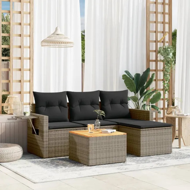 vidaXL 5-delige Loungeset met kussens poly rattan grijs, foto 2