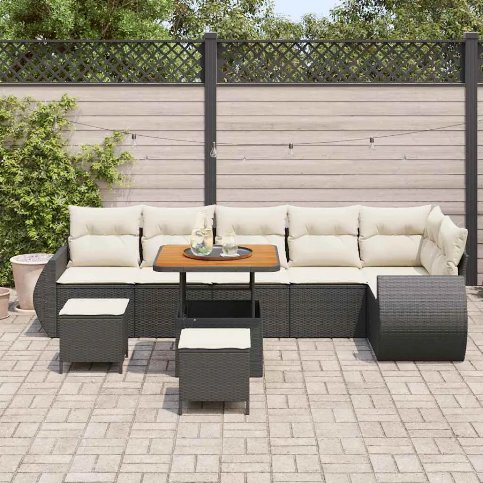 vidaXL Tuinbankenset 9 st Zwart poly rattan