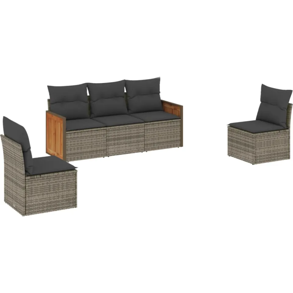 vidaXL 5-delige Loungeset met kussens poly rattan grijs, foto 3