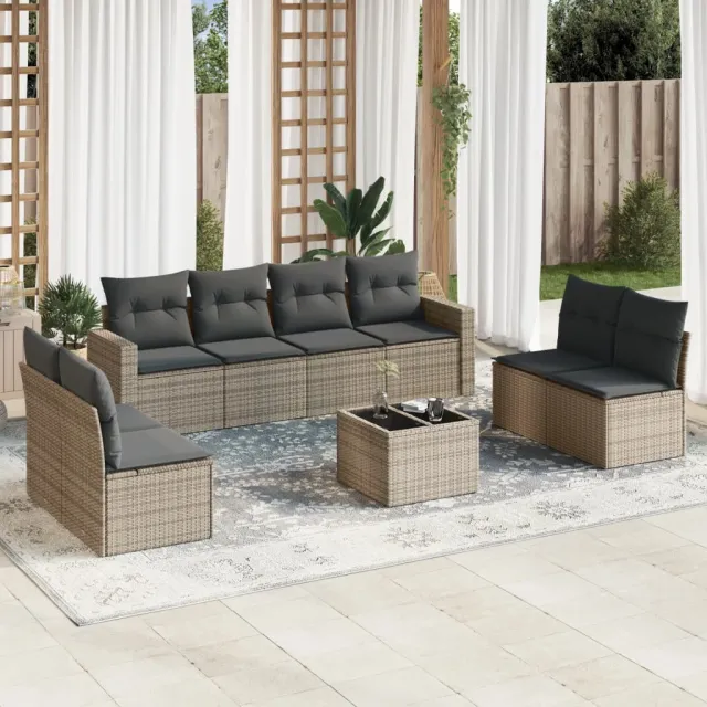 vidaXL 9-delige Loungeset met kussens poly rattan beige, foto 2