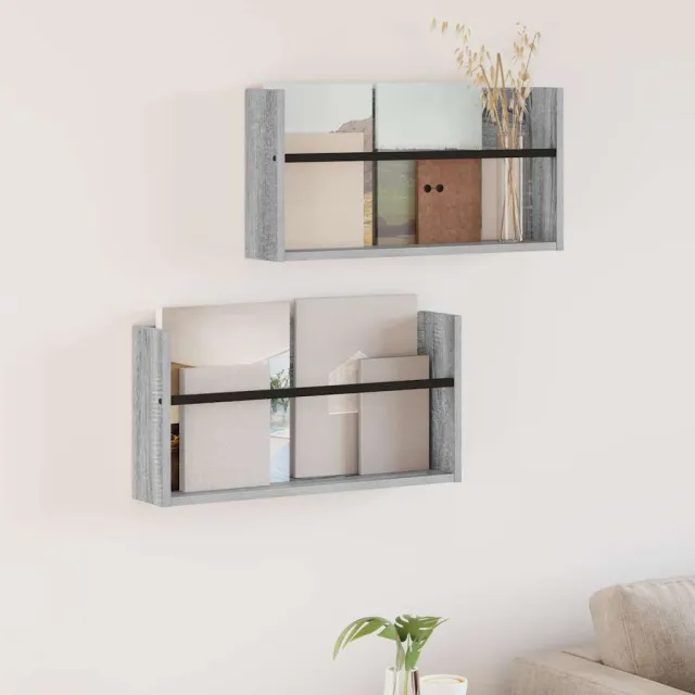 vidaXL Tijdschrift Rek 2 st Grijs Sonoma 60 x 12 x 30 cm Bewerkt hout, foto 2