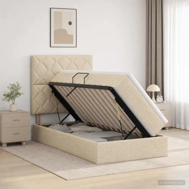 vidaXL Opslag bed met matras met opslag Crèmekleurig 100 x 200 cm Stof