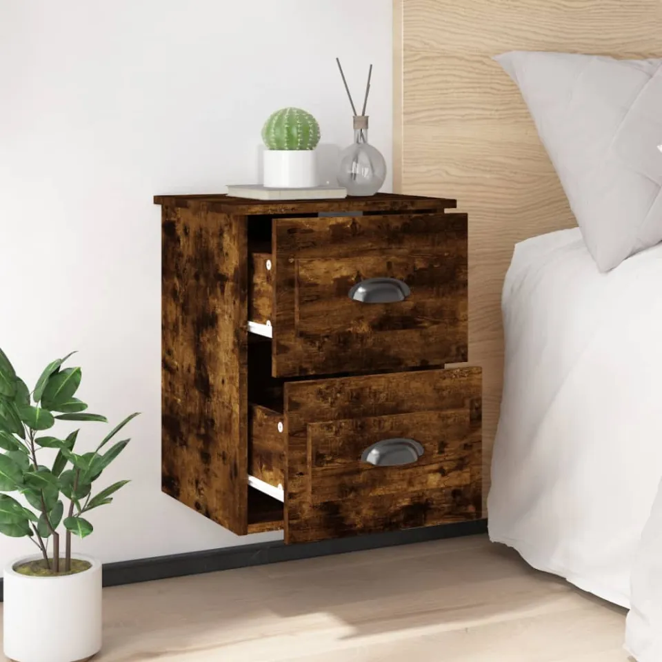 vidaXL Nachtkastjes 2 st wandgemonteerd 41,5x36x53 cm gerookt eiken, foto 4