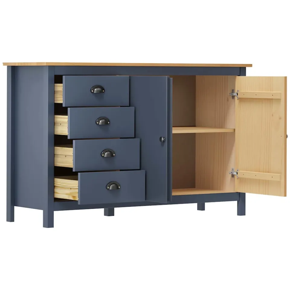 vidaXL Dressoir Hill 130x40x80 cm massief grenenhout grijs, foto 3