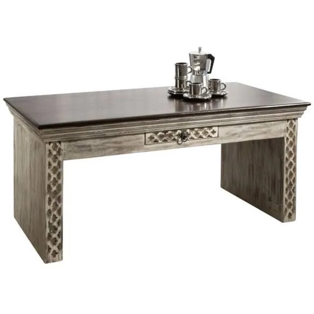 MASSIVMOEBEL24 .DE CASTLE-ANTIK #233 salontafel wit gewaxed massief hout mango / acacia 115x60x50 cm (BxTxH)