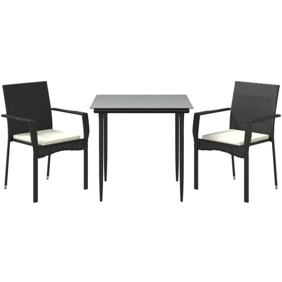 vidaXL 3-delige Tuinset met kussens poly rattan zwart