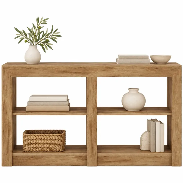 DMG Supply Consoletafel met 4 Open Vakken - 3 Lagen - 150 x 35 x 85 cm - Lichtbruin - MDF