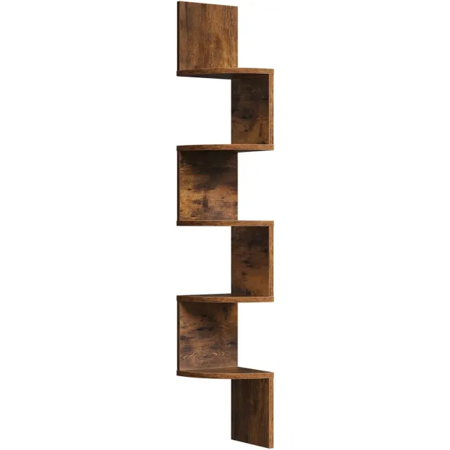 UrbanSelect Hoekplank - Wandrek - Wandplank Zwevend - Wandplank Hoek - 5 Niveau - Boekenkast - Hout - 19,5 × 19,5 × 123 cm - Bruin
