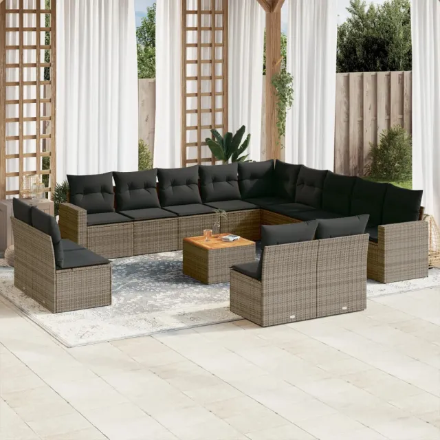 vidaXL 14-delige Loungeset met kussens poly rattan grijs, foto 2