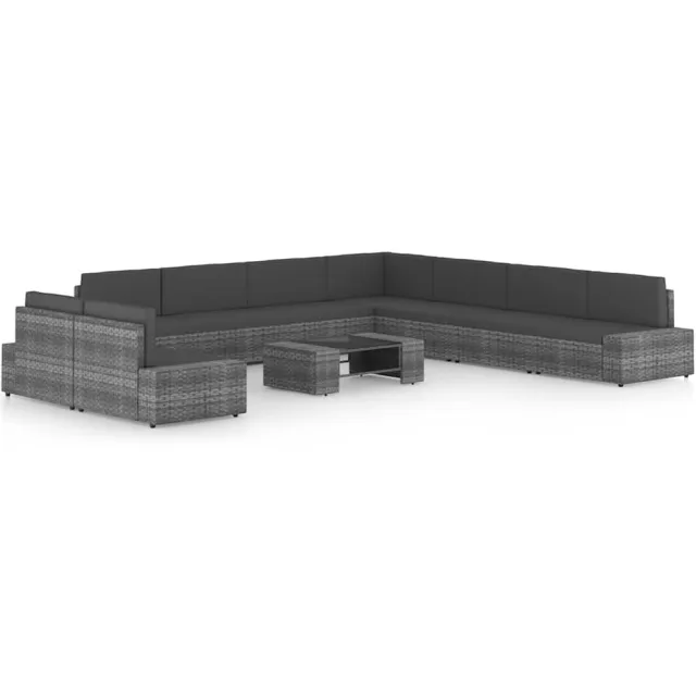 vidaXL 10-delige Loungeset met kussens poly rattan grijs