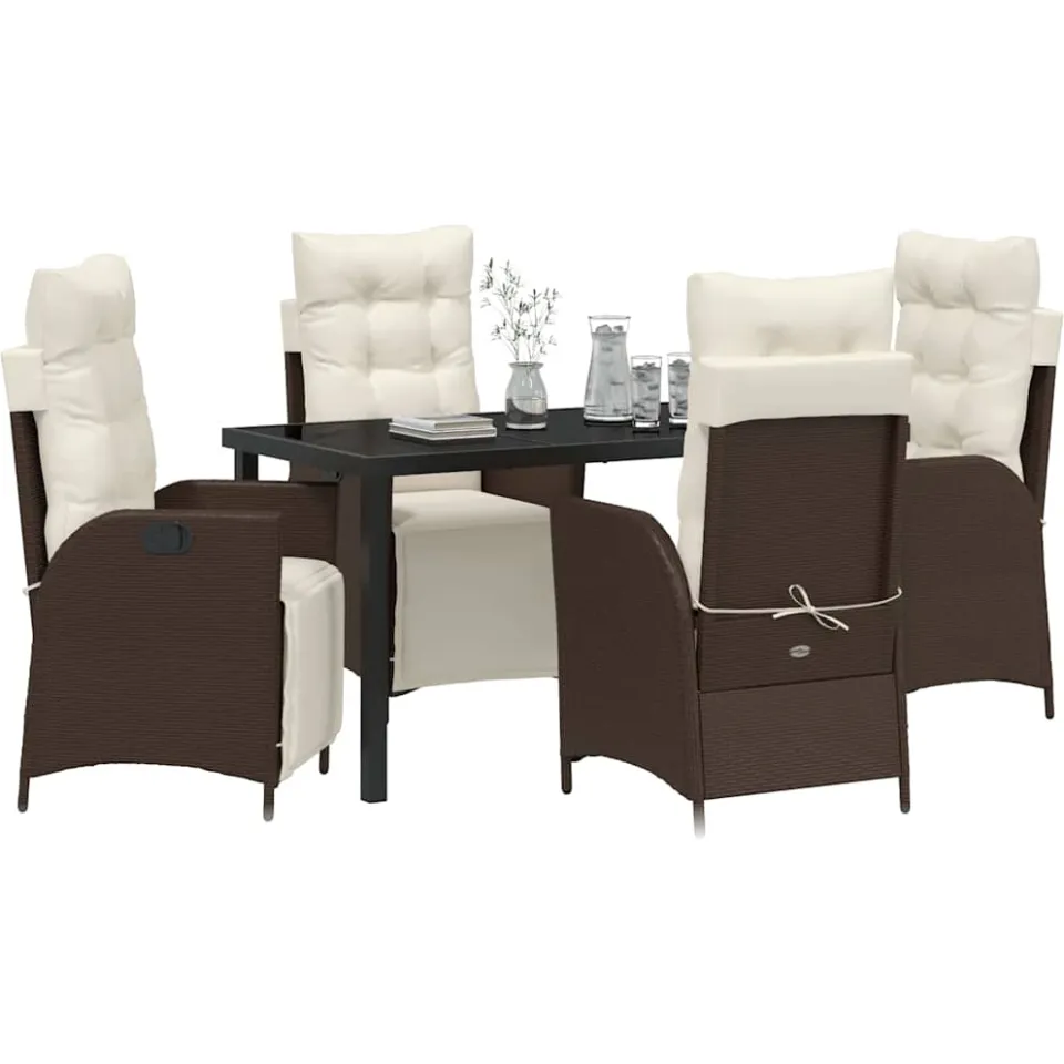 vidaXL Tuin eettafelset 5 st Bruin poly rattan, foto 2
