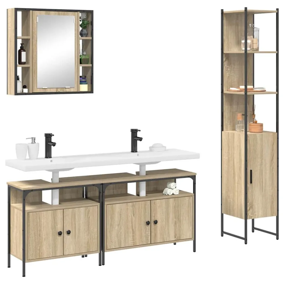 vidaXL Badkamermeubelset 4 st Sonoma Eiken 33 x 33 x 185,5 cm Bruin