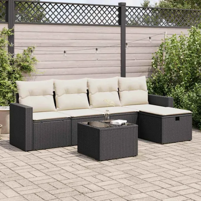 vidaXL 6-delige Loungeset met kussens poly rattan zwart, foto 2