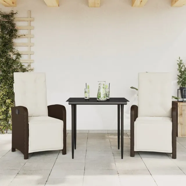 vidaXL 3-delige Bistroset met kussens poly rattan bruin, foto 2
