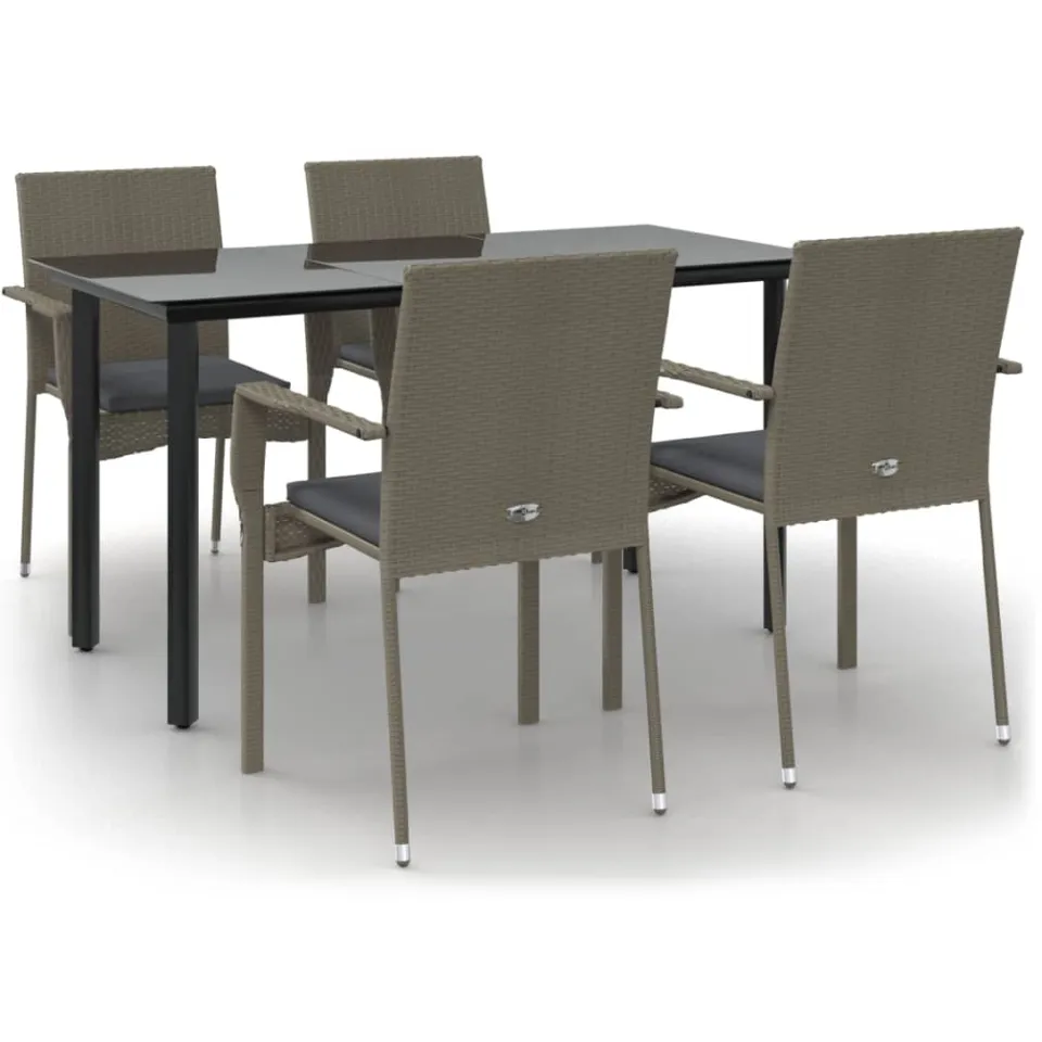vidaXL 5-delige Tuinset met kussens poly rattan zwart en grijs, foto 3