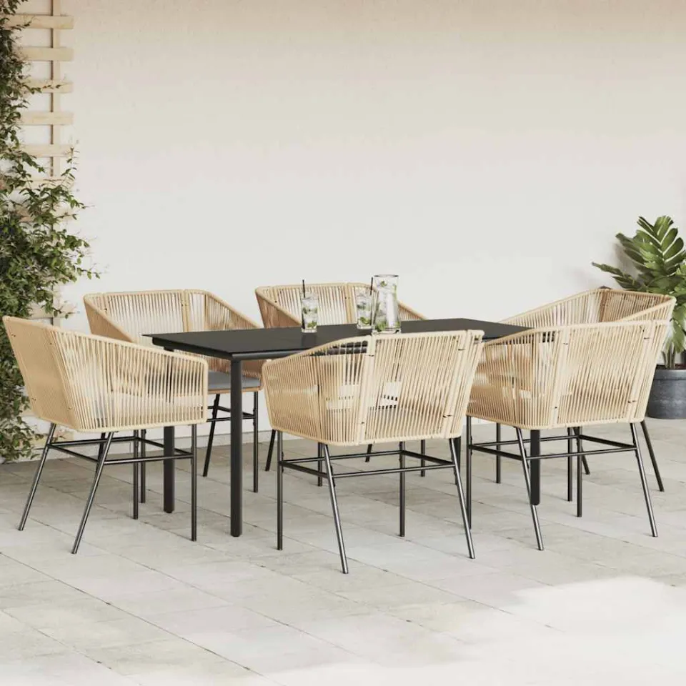 vidaXL 7-delige Tuinset met kussens poly rattan glas bruin, foto 2