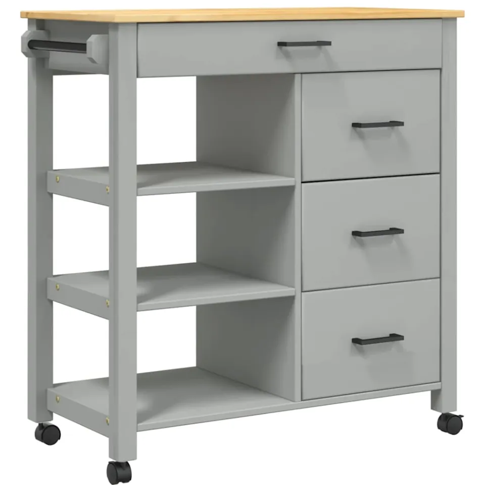 vidaXL Keukentrolley MONZA 84x40x88,5 cm massief grenenhout grijs