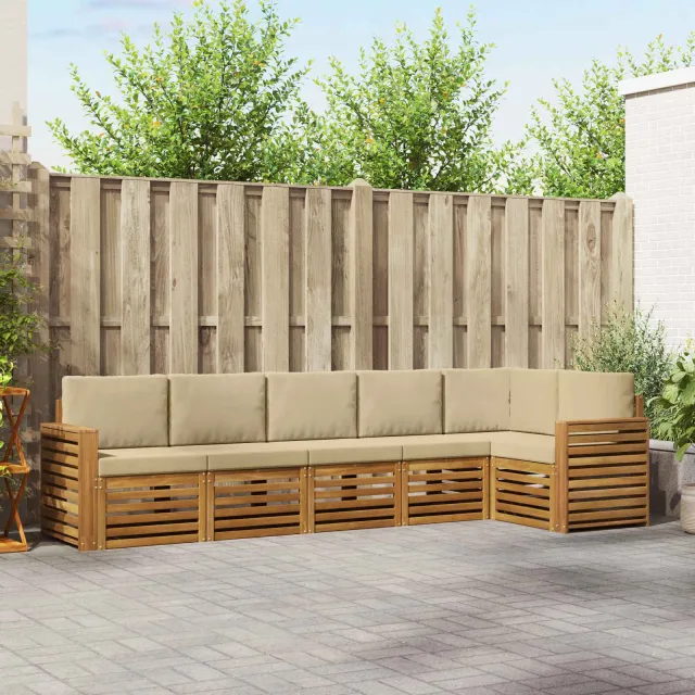 vidaXL Buiten bankenset 6 st 6-zits Natuurlijk en Beige