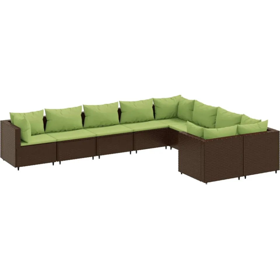 vidaXL 9-delige Loungeset met kussens poly rattan bruin, foto 3