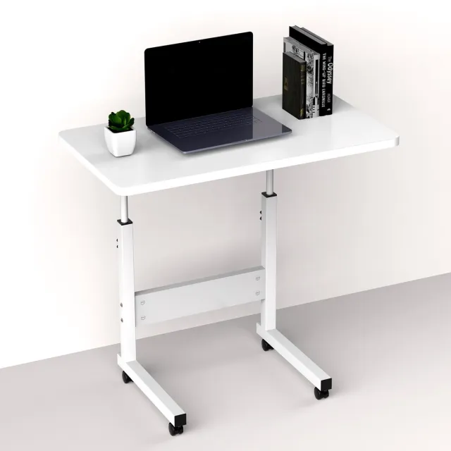PIPIPOXER Mobiele laptoptafel, statafel, computertafel, bijzettafel, roltafel, werktafel voor kantoor, bed, bank, 60 x 40 x 69-90 cm, in hoogte verstelbaar, wit