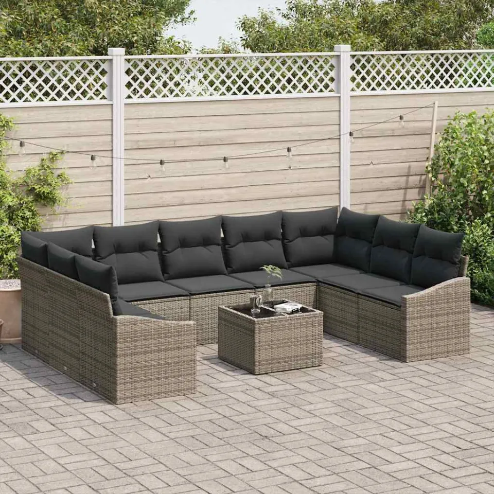 vidaXL Bankstel 10 st Grijs poly rattan, foto 3