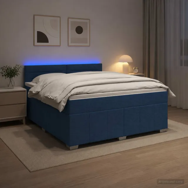 vidaXL Boxspringbed met matras met hoofdeinde Blauw 140 x 200 cm Stof