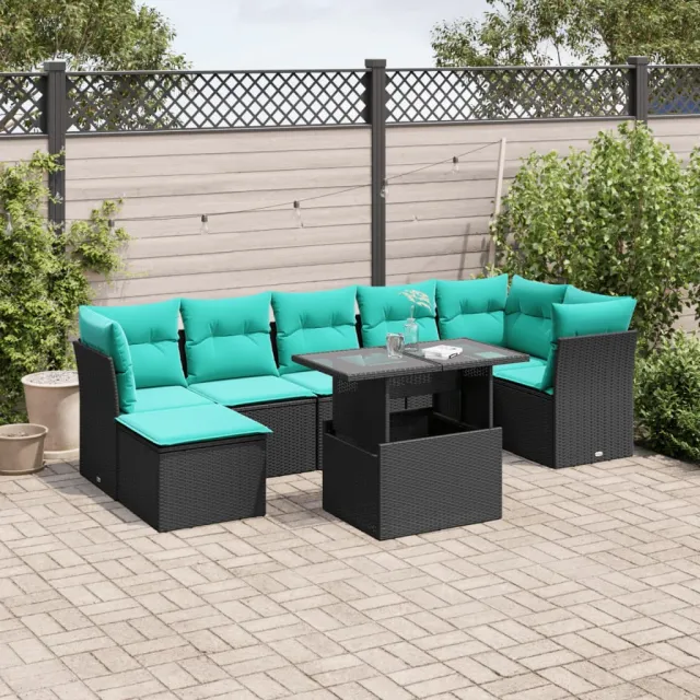 vidaXL 8-delige tuinbankset met kussens, zwart polyrotan, foto 2