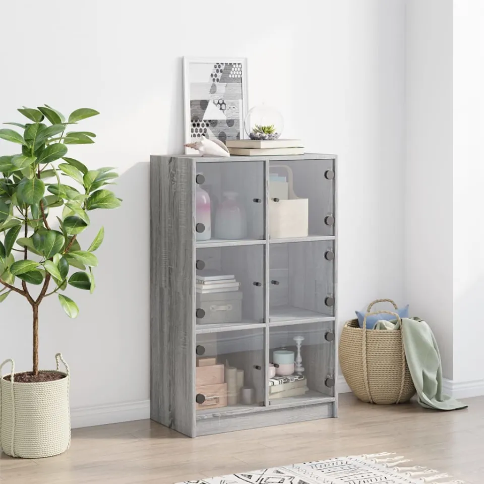 vidaXL Hoge kast met deuren 68x37x109 cm bewerkt hout grijs sonoma, foto 3