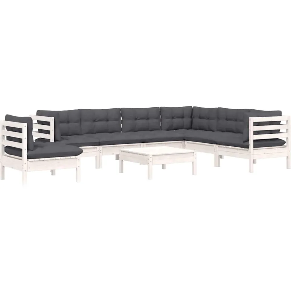 vidaXL 8-delige Loungeset met kussens massief grenenhout wit
