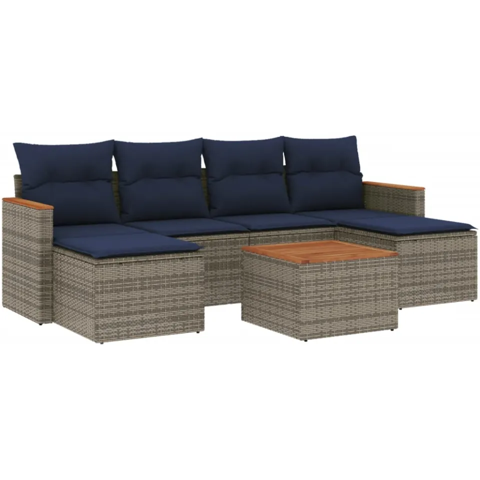 vidaXL 7-delige tuinbankset met kussens, grijs polyrotan, foto 3