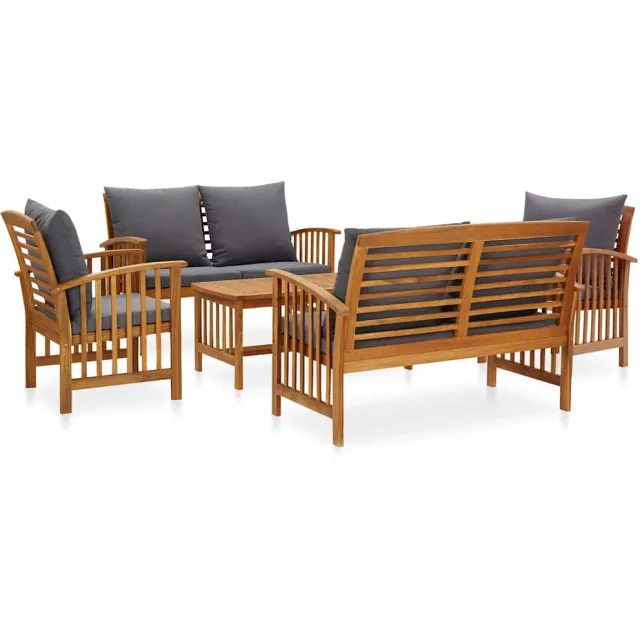 vidaXL 5-delige Loungeset met kussens massief acaciahout grijs