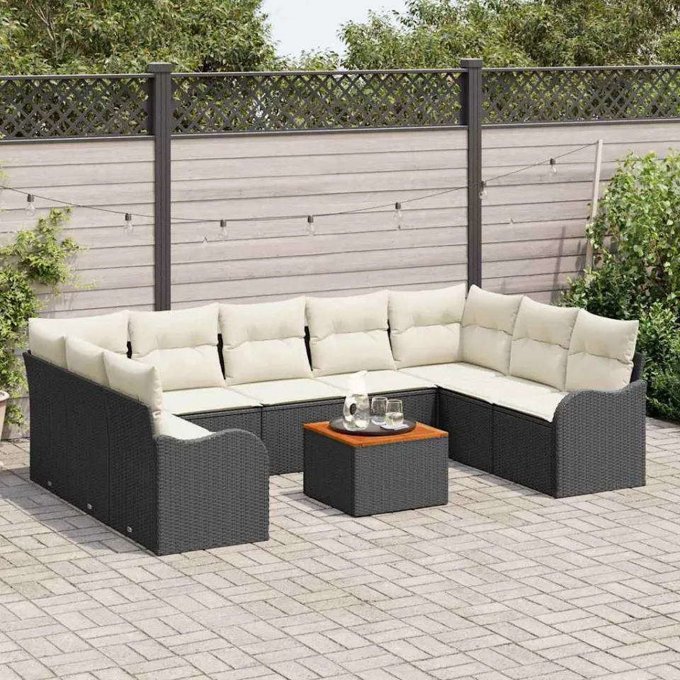 vidaXL Tuinbankenset 10 st Zwart en Crème poly rattan, foto 3