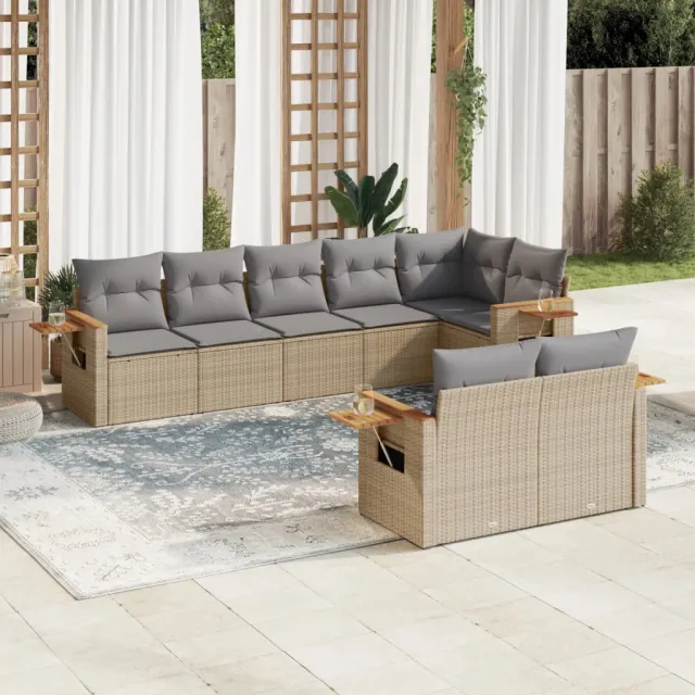 vidaXL 8-delige Loungeset met kussens poly rattan beige, foto 2