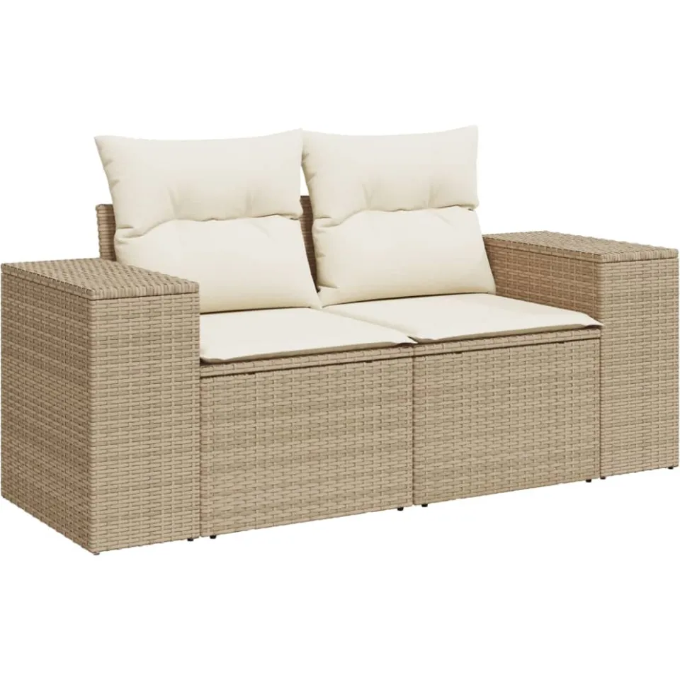 vidaXL 9-delige Loungeset met kussens poly rattan beige