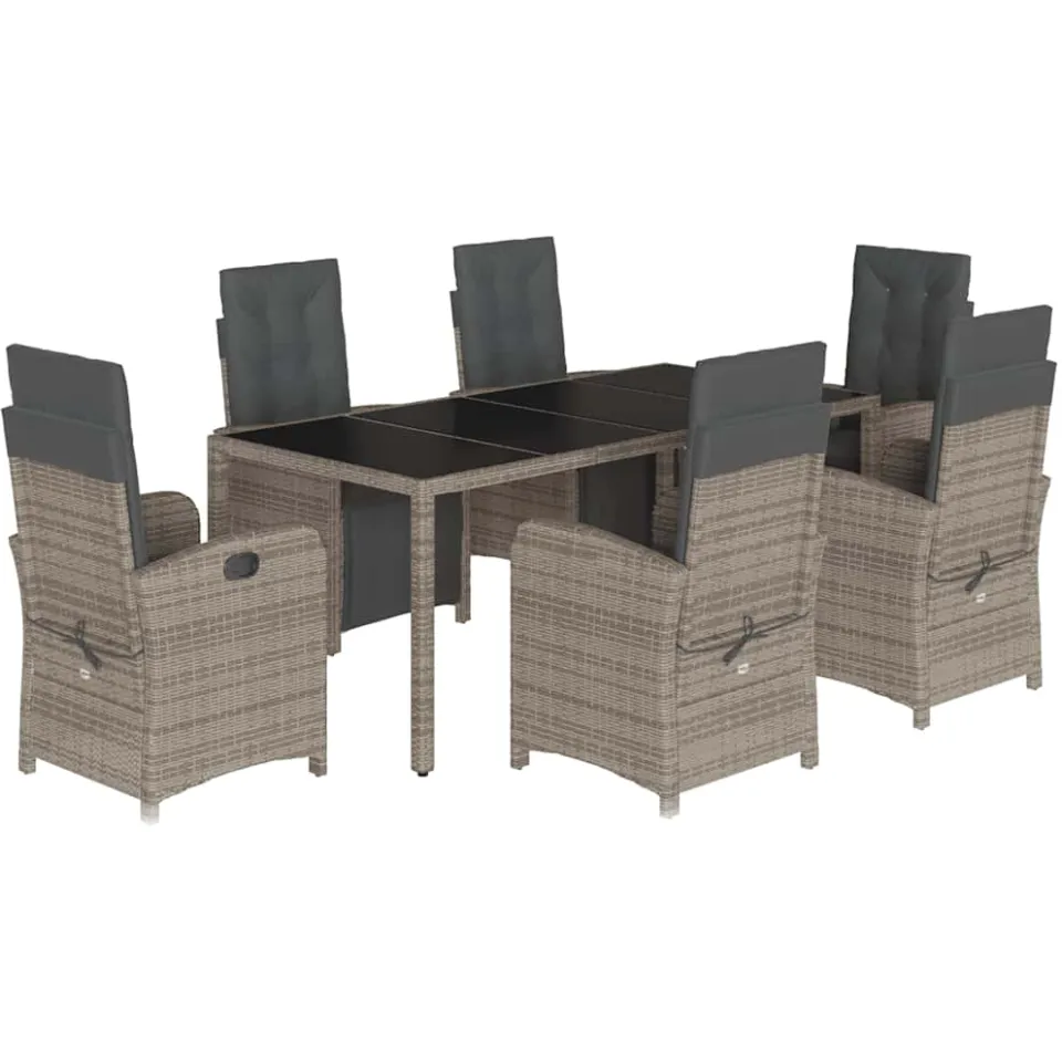vidaXL 7-delige Tuinset met kussens poly rattan grijs, foto 3