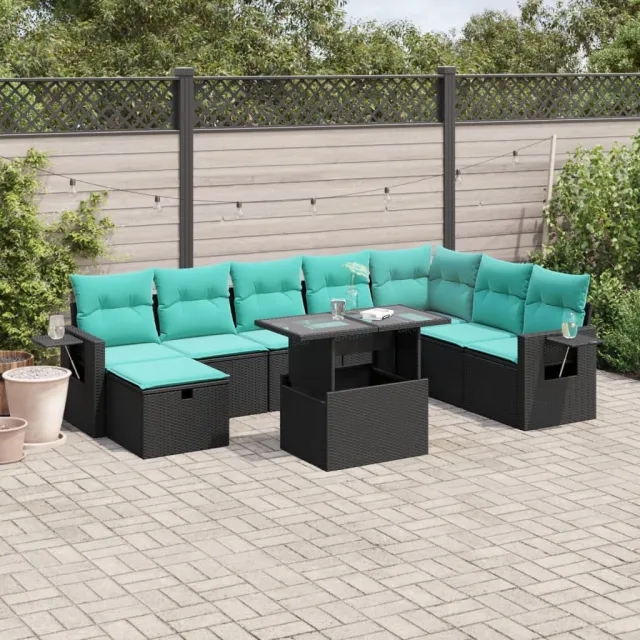 vidaXL 9-delige tuinbankset met kussens van zwart polyrotan, foto 2