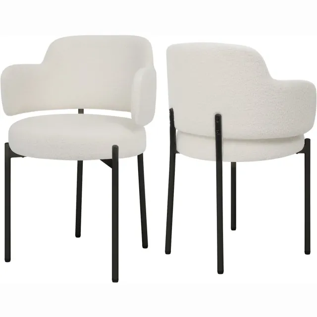 Puluomis Eetkamerstoelen - Set van 2 - Teddy Fleece - Metalen poten - Gevoerde zitkussens - Gebogen rugleuning armleuning - Wit