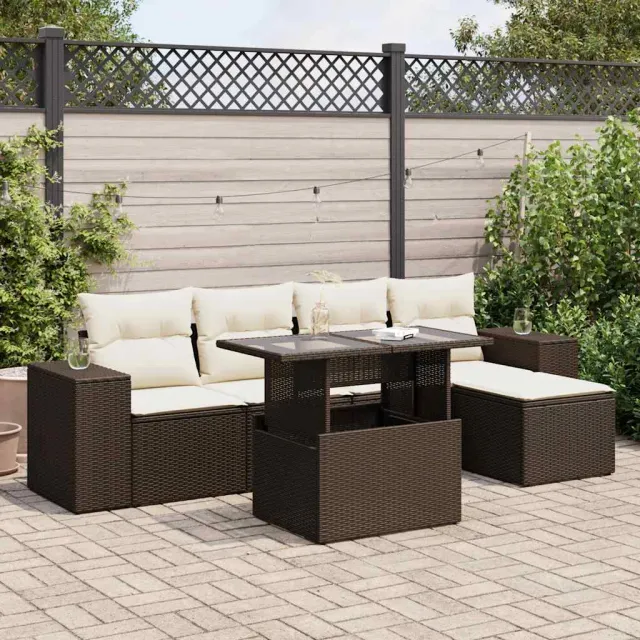 vidaXL 6-delige Loungeset met kussens poly rattan bruin, foto 2