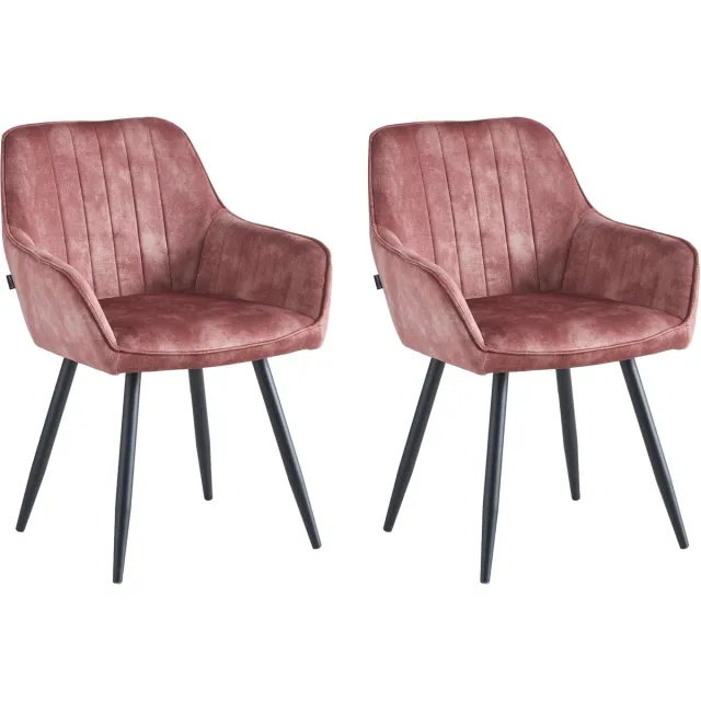Colenis Ozzy Eetkamerstoel - Set Van 2 - Roze - Adoré Velvet - Industrieel - Met armleuning