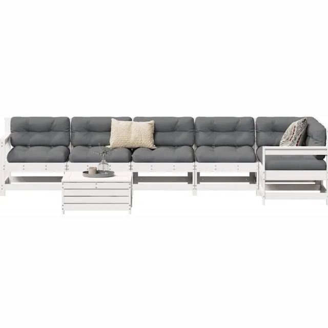 vidaXL 7-delige Loungeset massief grenenhout wit
