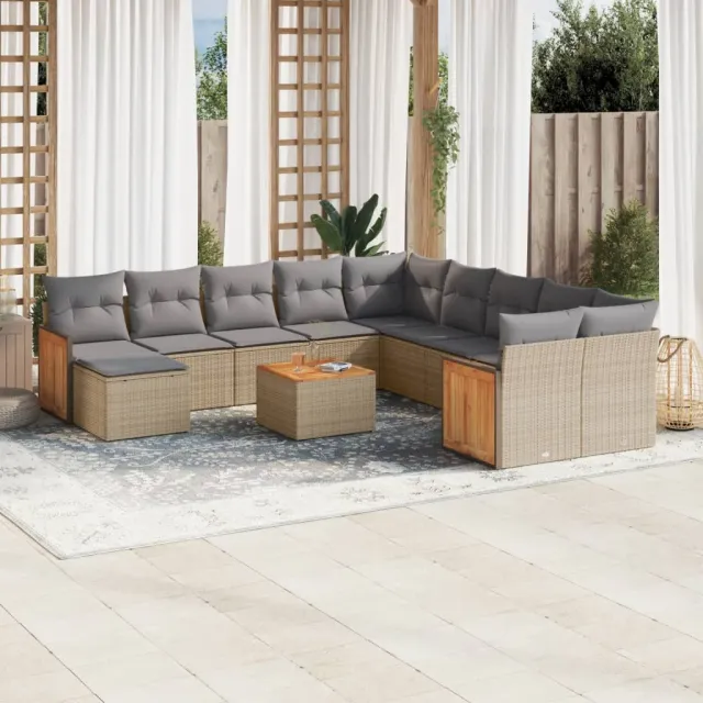 vidaXL 12-delige Loungeset met kussens poly rattan beige, foto 2
