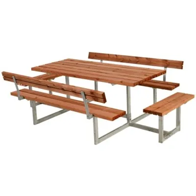 Trendyard Picknicktafel Hout en Staal Basic Teak 4 Bankjes 2 Rugleuningen
