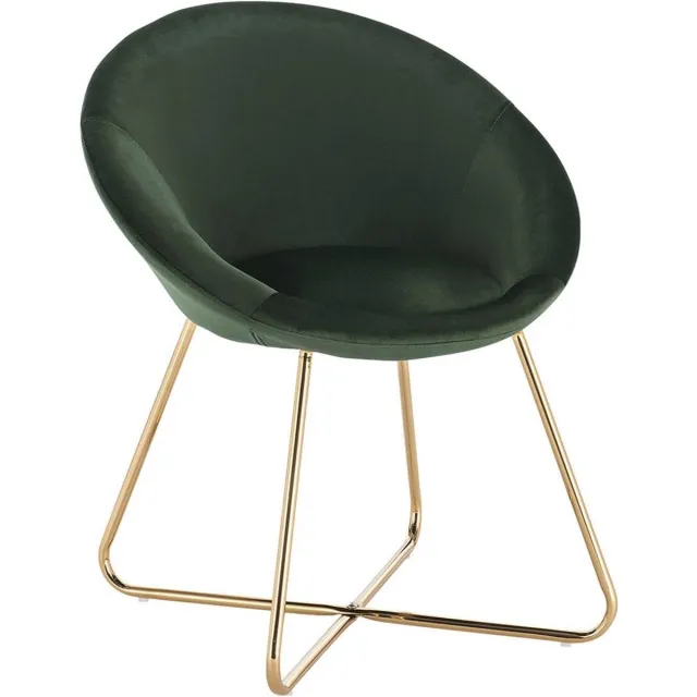 Happyment Bezoekersstoel Ziva - Eetkamerstoel - Groen Velvet - Metalen poten - Set van 1 - Zithoogte 44 cm - Deluxe Donkergroen
