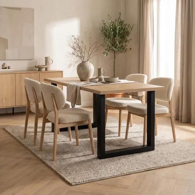 Dimehouse Eettafel Lenzo Rustiek Eiken - Zwarte U-poot 180 x 80 x 3,8 cm - Hout - Industrieel - Rechthoek Bruin