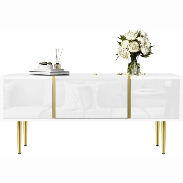 Clruro Salontafel - Met 2 Lades - Hoogglans Modern En Minimalistisch Design - MDF - Wit