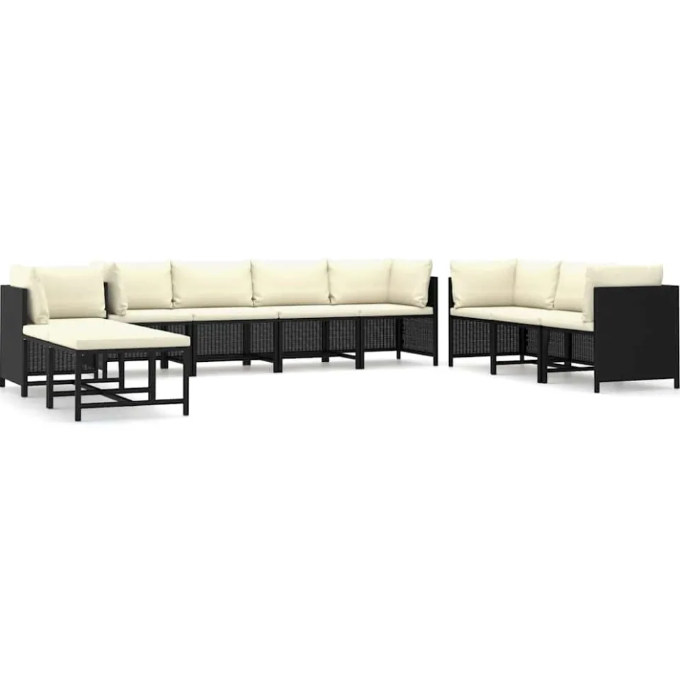 vidaXL 10-delige Loungeset met kussens poly rattan zwart, foto 4