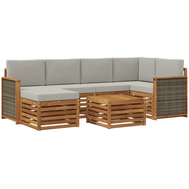 vidaXL Buiten - bank - set - 7 - st - 5-zits - Naturel - en - lichtgrijs Naturel en lichtgrijs