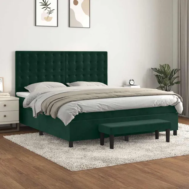 vidaXL Boxspring met matras fluweel donkergroen 180x200 cm groen