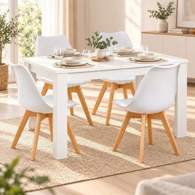 Homestyle4u Eethoeken - 120x80 cm - met 4 Stoelen - Kunststof keukentoelen Wit - Eettafel Wit